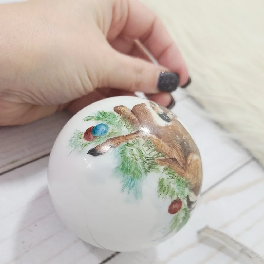 Vintage handpainted deer ornament woodland Christmas artist signed